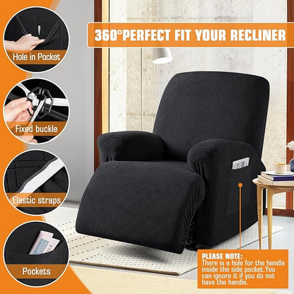 VANSOFY Recliner Chair Cover, 3-Pieces Stretch Recliner Covers for Recliner Chair Soft Reclining Chair Slipcover Furniture Protector for Dogs Cats(Black)