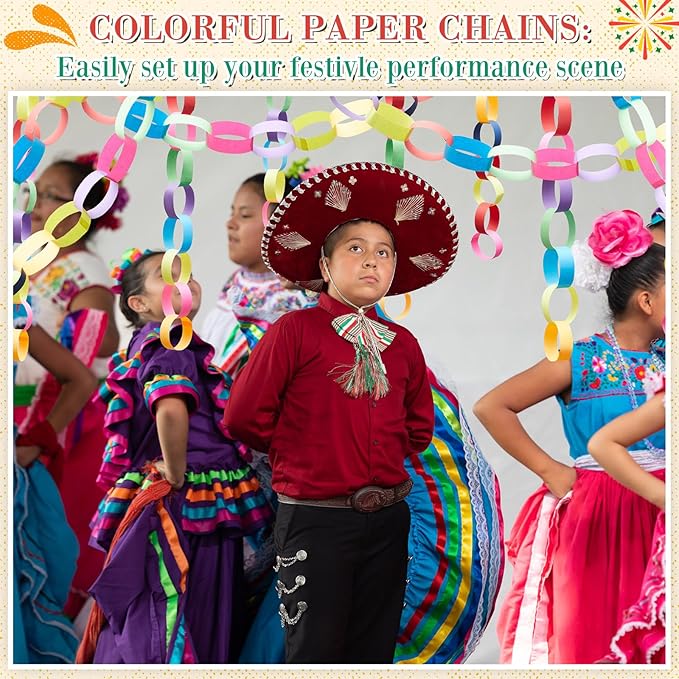 Lincia 600 Sheet Paper Chain Garland Strips 1x8 Inch with Double Sided Tape, DIY Construction Paper Chains for Birthday Wedding Holiday Party Decorations, Crafts Supplies (Mexican Festival)