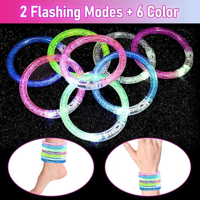 30 Pack Glow Sticks Bracelets,6 Color LED Bracelets,Light Up Bracelets Glow Party Favors for Kids Adults,Glow in the Dark Party Supplies for Birthday,Carnival,Wedding,Halloween,Concert