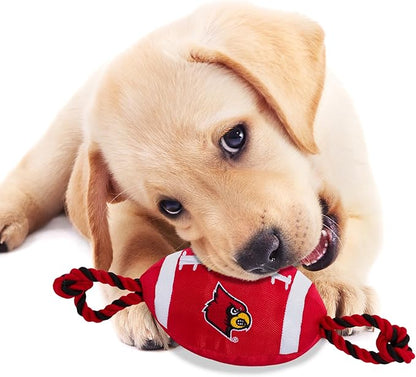 Pets First NCAA Louisville Cardinals Football Dog Toy, Tough Quality Nylon Materials, Strong Pull Ropes, Inner Squeaker, Collegiate Team Color