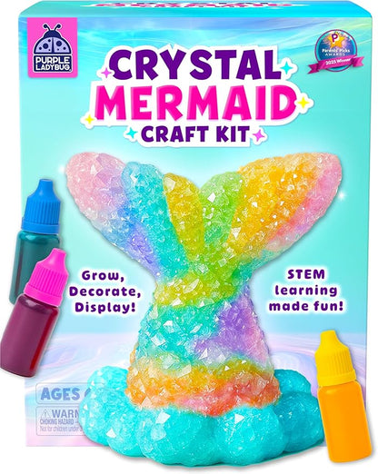 PURPLE LADYBUG Crystal Growing Kit for Kids - All-in-One Educational Gifts for Girls 8-12 Years Old, Crystal Making Experiment, Mermaid Theme STEM Kit for Girls, Fun Science Activity for Kids