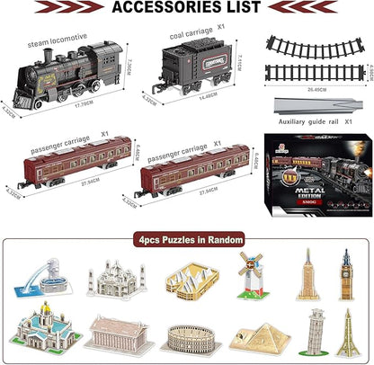 Electric Train Sets for Boys Girls Metal Alloy Christmas Trains Toys Steam Locomotive, Passenger Carriages, Tracks, Light & Sounds Rechargeable Birthday Gifts for Kids 3 4 5 6 7 8 + Years Old Red …