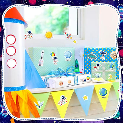 JULBEAR Spaces Foam Sticker for Kids Crafts, 300Pcs Bulk Colorful Planet Astronaut Rocket Self-Adhesive Foam Stickers for Birthday Party DIY Crafts Favor Scrapbooks Decorations Supplies