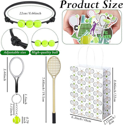 98 Pcs Tennis Party Favors, Tennis Party Decorations Includes 50 Tennis Stickers 12 Mini Tennis Racket Keychain 12 Tennis Charm Bracelets 12 Tennis Racket Shape Pens 12 Party Paper Bags
