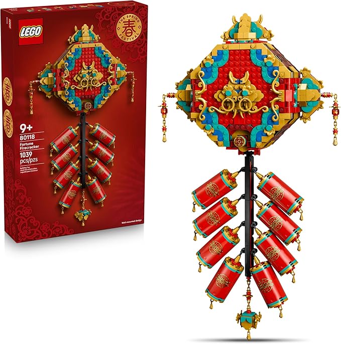 LEGO Spring Festival Fortune Firecracker Kids Building Toy - Chinese New Year Toy for Boys & Girls, Ages 9+ - Play & Display Wall Art with Realistic Sound Effects - Gift Idea for Birthdays - 80118