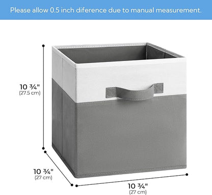 Cupic Cupid 11 Inch Storage Cube, Fabric Cube Storage Bin with Handles, Storage Cube Organizer for Clothes and Toys, Collapsible Cube Bins for Closet, Shelves, Nursery, 6-Pack, Gray and White