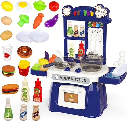 Kitchen Set for Toddler with Sound and Light，Pretend Cooking Food Set,Kids Kitchen Playset，Play Sink with Running Water and Electronic Induction Stove，Kitchen Accessories