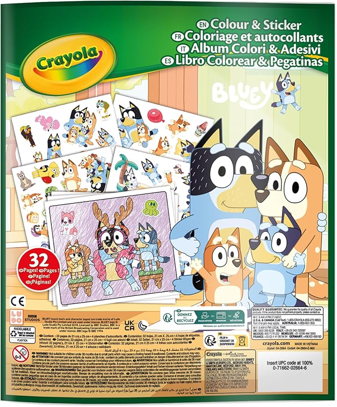 Crayola Bluey Color & Sticker Activity, Bluey Coloring Book, 32 Coloring Pages, Gift for Kids, Ages 3, 4, 5, 6