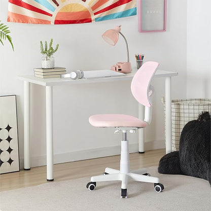Urban Lifestyle Computer Office Rolling Swivel Task Desk Chair with Mesh Backrest and Caster Wheels,Pink with White Legs