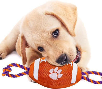 Pets First NCAA Clemson Tigers Football Dog Toy, Tough Quality Nylon Materials, Strong Pull Ropes, Inner Squeaker, Collegiate Team Color