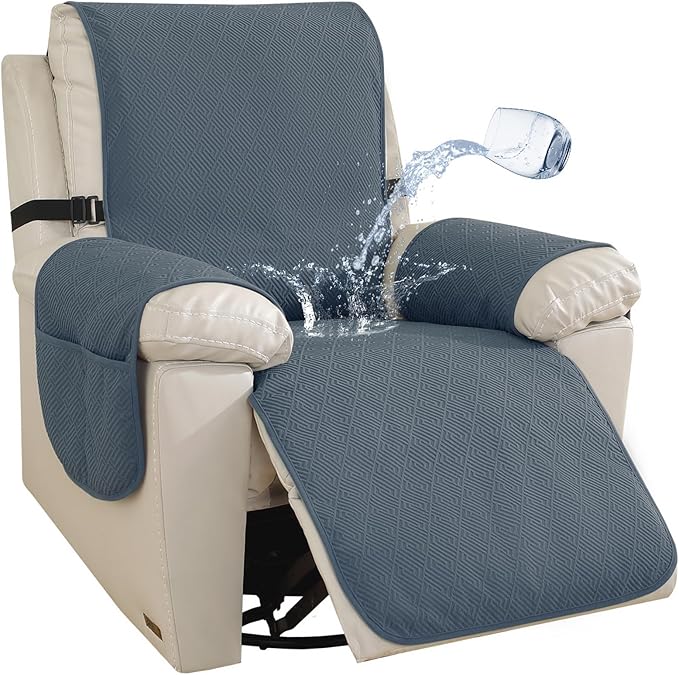 Easehomey Waterproof Recliner Chair Cover, Non-Slip Recliner Cover with Elastic Straps Two Pockets Slipcover Washable Oversized Reclining Chair Cover Furniture Protector for Kids,Pets (Dark Grey,28")