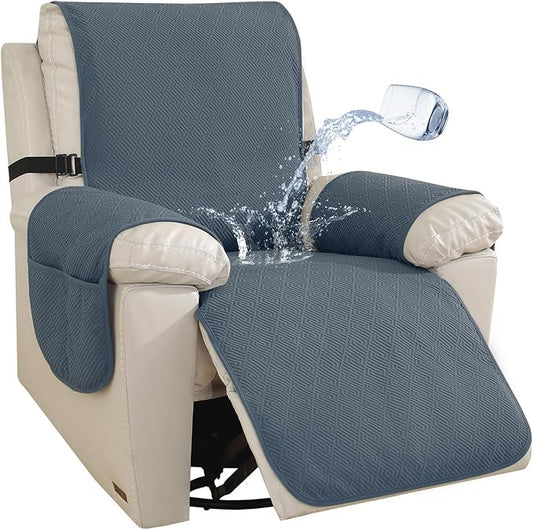 Easehomey Waterproof Recliner Chair Cover, Non-Slip Recliner Cover with Elastic Straps Two Pockets Slipcover Washable Oversized Reclining Chair Cover Furniture Protector for Kids,Pets (Dark Grey,28")