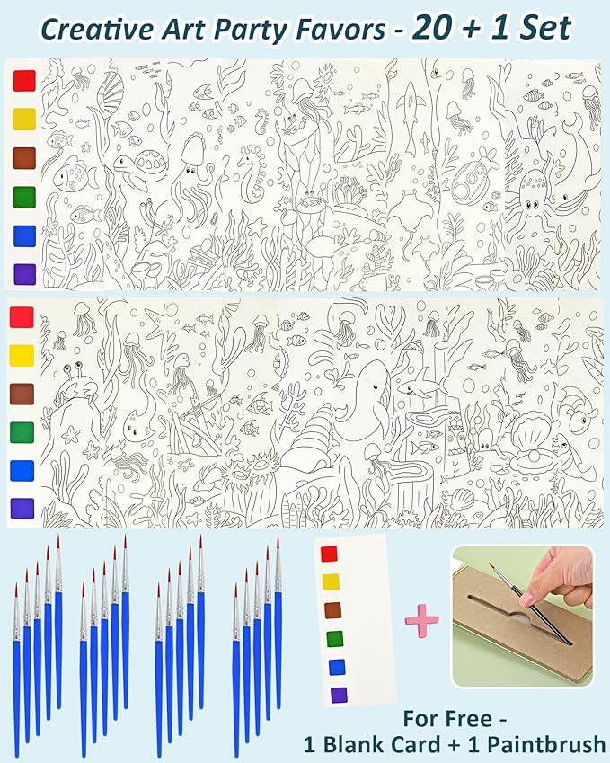 Vileafy 20 Under The Sea Party Favors for Kids Ages 4-8, Pockage Watercolor Painting Book -Paint with Water Mini Coloring Book for Art Party Favors (Sea Animals)
