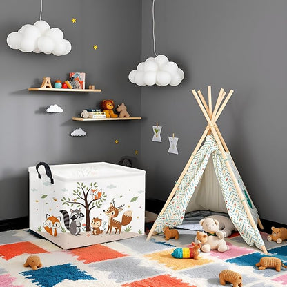 HIYAGON Rectangular Woodland Animal Basket Kids Baby Storage Basket Storage Bin Organizer Box Animal Room Decor(Spring Animal)