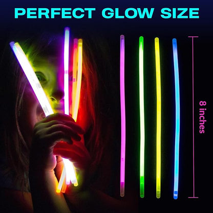 Glow Sticks 200 Bulk Pack - 100 Pcs Per Pack - 12 Hour Glow Stick - 8" Necklace Bracelet and Glasses Party Favors - Thanksgiving and Christmas Party - Outdoor Concerts - Festivals - Nighttime Sport