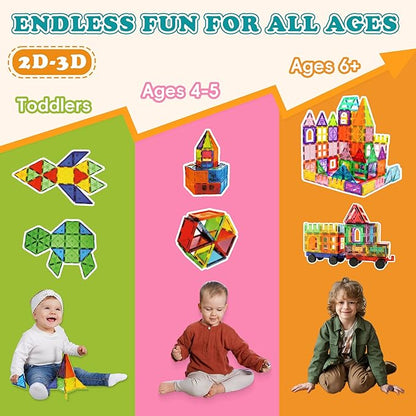 Magnetic Tiles, 136 PCS Magnetic Building Blocks with 2 Cars, Magnet Tiles Construction Building Toys, STEM Sensory Toys Easter Birthday Gifts for Toddlers Kids Boys 3 4 5 6 7 8 9+ Year Old