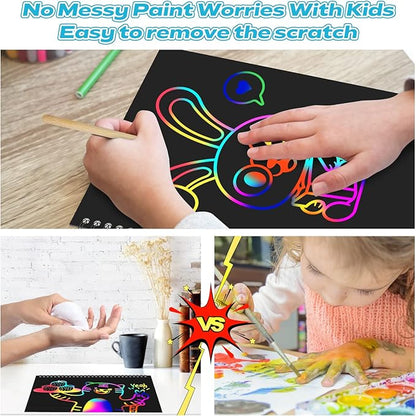 Smasiagon Scratch Paper Art-Crafts Kits for Kids, 2 Pack Scratch Off Notebooks Magic DIY Art Supplies Toys for 3-12 Years Old Girls Boys, Gifts for Birthday Halloween Christmas Party Favors Games