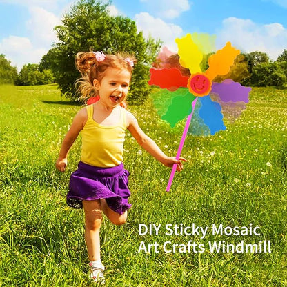Yohelly 5 Pcs DIY Sticky Mosaic EVA Windmill Art Crafts Early Learning Games Handmade Art Kit for Preschool Toddlers Boys and Girls