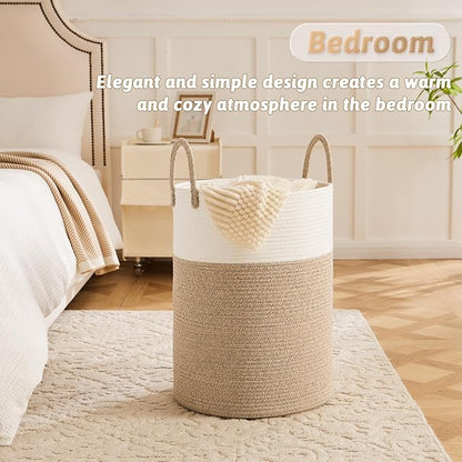 Artfeel Laundry Basket,Woven Cotton Rope Laundry Hamper,60L for Decor Storage of Dirty Clothes,Toys and Blankets in Bathroom,Baby Room and Living Room