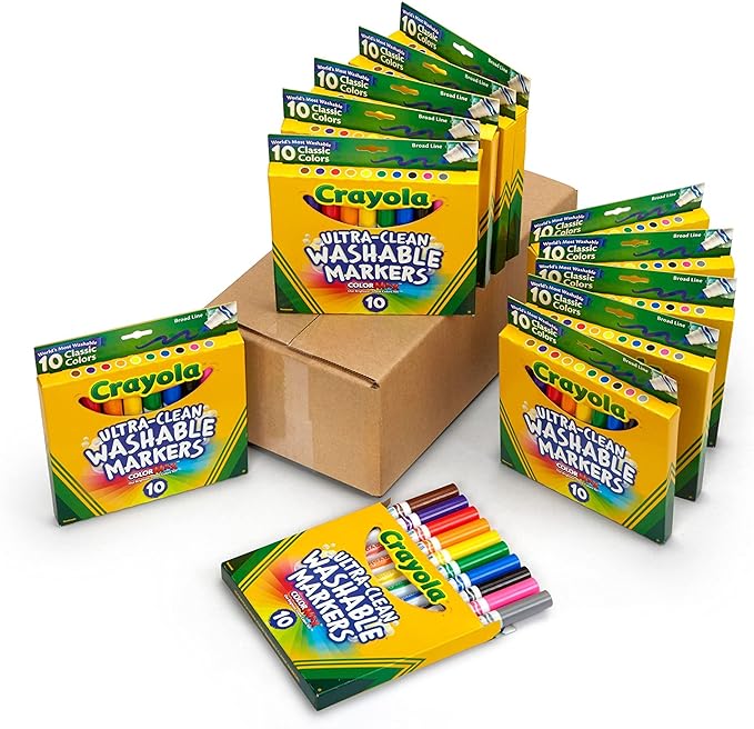 Crayola Ultra Clean Washable Markers (12 Boxes), Bulk Markers for Kids, 10 Broad Line Markers, Teacher Classroom Must Have