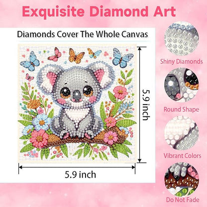 Koala Diamond Art Painting Kits with Frame- Animals 5D Diamond Painting with Frame, Cute Gem Art Kits for Wall Decoration 7X7 Inch