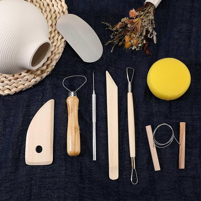 Leriton 80 Pcs Pottery Clay Tools Kit Sculpting Clay Tool Includes Cutting Modeling Trimming with Wooden Handles Carving Kit for Beginners Carving Shaping