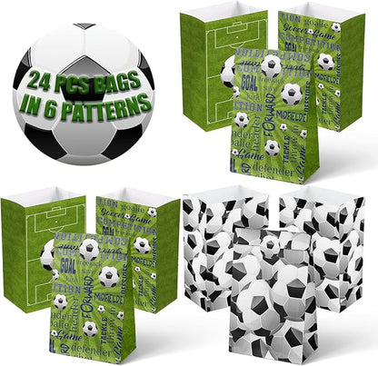 24 Soccer Party Favor Bags with Stickers Soccer Goodie Bags Soccer Party Favors for Kids Soccer Birthday Party Supplies