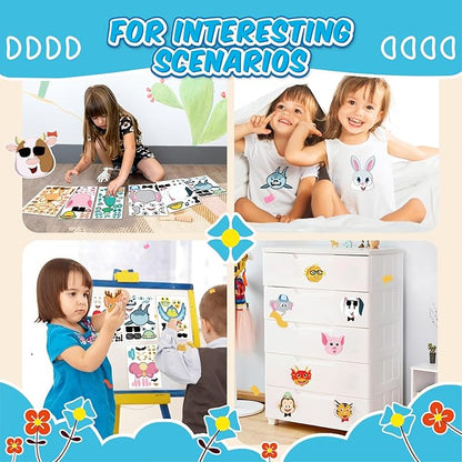 sinceroduct Make a Face Stickers for Kids, 60 PCS Multicolor Animal Decals, Paper Surface, Reusable, for Party Favors, Gifts, Rewards, Art Craft