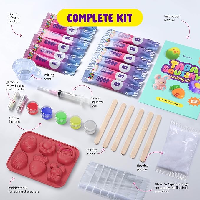 Easter Taba Squishy Making Kit for Kids - Squishies Easter Crafts Activities - 6 7 8 9 10 11 12 Year Old Birthday Gift - Craft Kits for Girls Ages 8-12 - Kid Toys for Ages 5-7 - Cool Arts & Crafts