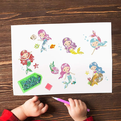 Gem Diamond Art Painting Stickers Kit for Kids,5D Diamond Mosaic Stickers by Numbers Kits Crafts Set for Children, Boys and Girls,Creative Handmade Art Craft Decorations Gift (Mermaid)