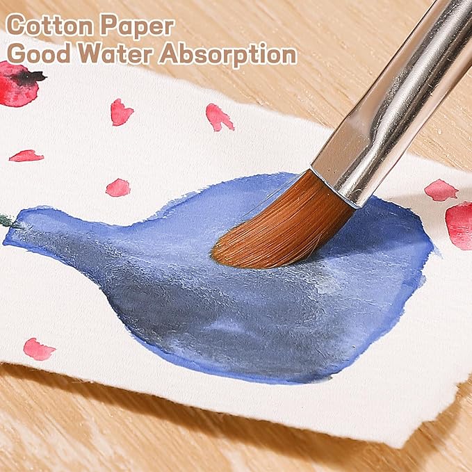 25 Sheets Watercolor Paper, 300 GSM Deckled Edge Paper 2 x 3.5 inch Rough/Textured Handmade Paper Cotton Paper White Textured Paper for Watercolors, Wedding Invitations, Cards, Crafts