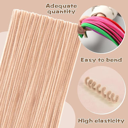 100 Pieces Pipe Cleaners Chenille Stem, Beige Color Pipe Cleaners Set for Pipe Cleaners DIY Arts Crafts Decorations, Chenille Stems Pipe Cleaners (7 mm x 12 Inch)
