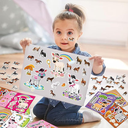 113 PCS Pink Horse Party Favors Set, 41 Horse Stickers, 12 Goodie Bags,12 Button Badges, 12 Keychains, 12mini notepads,12 rubber bracelets for Girl Women Cowgirl Horse Birthday Party Supplies (Pink)