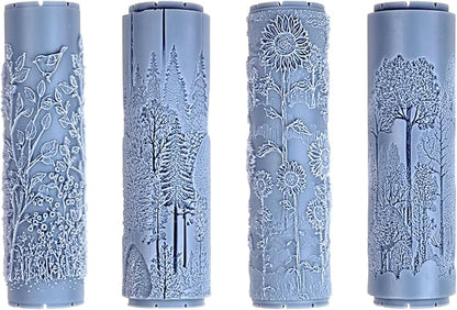 Field and Forest Collection 4-Pack Clay Texture Rollers (4") - Seamless Meadow Set #01 - Embossing Pattern Rollers for Polymer & Ceramic Clay, Pottery & Crafts