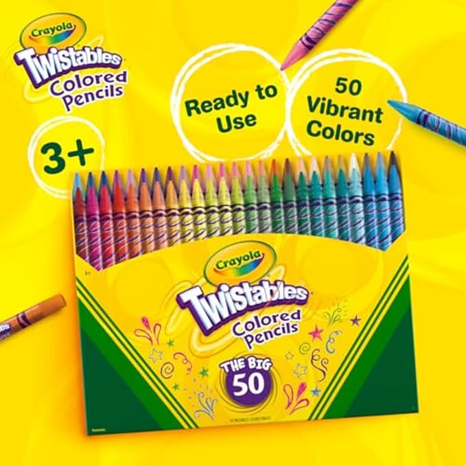 Crayola Twistables Colored Pencil Set (50ct), No Sharpen Colored Pencils For Kids, Coloring Book Pencils, Easter Basket Stuffers, Gifts for Kids, 4+