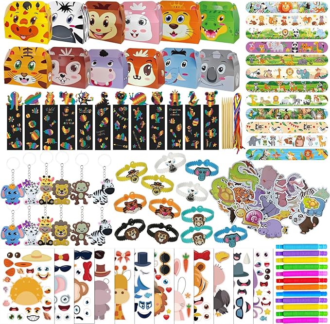Jungle Safari Party Favors Set-124 PCS Wild Animal Theme Toys and Goodies for Kids,Party Favors,Goodie Bag Stuffers for 3+ Years Old,Jungle Trinkets for Birthday Parties and toddlers Show