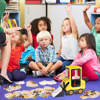 Pasimy DIY Valentines Day Mailbox with 33 Construction Vehicle Cards Valentines Day Crafts for Kids Bulldozer Mailbox for Classroom Exchange Party Activity Box Crafts for Kids Girls Boys