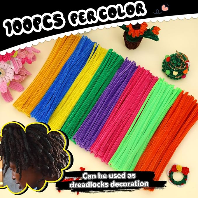 Pipe Cleaners, 100PCS Christmas Pipe Cleaners Craft Supplies, Black Pipe Cleaners for Hair Pipe Cleaners Bulk Fuzzy Sticks for DIY Art and Craft Projects Home Decoration
