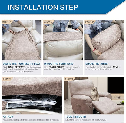 Like Leather Recliner Chair Covers, 4 Pieces Lazy Boy Recliner Cover That Stay in Place, Soft Stretch Leather Grain Covers for Recliner Covers for Large Recliner Slipcover (Beige 4)