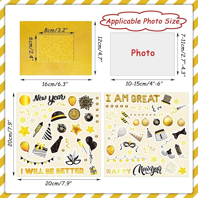 chiazllta 30 Packs Happy New Year Craft Kits for Kids, 2024 New Year Picture Frame DIY Craft Art New Year Party Favor Decor Home Classroom Game Activities