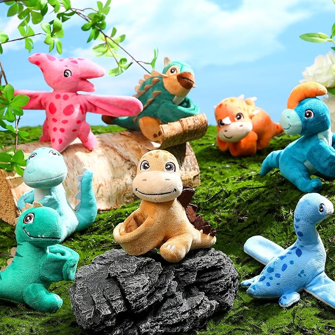 Liliful 8 Pack Kids Valentine's Day Gifts Stuffed Animal Cat Slap Bracelets, Valentines 8 Inch Plush Wrist Cute Snap Bracelets Birthday for Boys Girls Child Bulk Items Party Favors(Dinosaur)