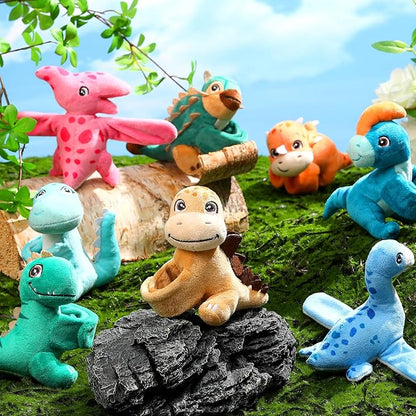 Liliful 8 Pack Kids Valentine's Day Gifts Stuffed Animal Cat Slap Bracelets, Valentines 8 Inch Plush Wrist Cute Snap Bracelets Birthday for Boys Girls Child Bulk Items Party Favors(Dinosaur)