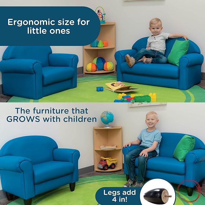 Children's Factory As We Grow Chair and Couch, Flexible Seating for Daycare or Preschool, Kids Reading Couch, Playroom Furniture, Deep Water