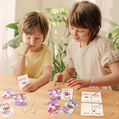 JOYIN 28 Packs Valentine‘s Day Unicorn Bracelets with Cards for Kids, Gift Cards Bracelets Party Favors for Kids Girls Valentine Classroom Exchange Day Gifts