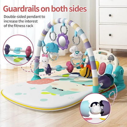 Jovow Baby Gym with Musical Piano,Baby Play Mat Tummy Time Baby Activity Gym Mat with 5 Infant Learning Sensory for Baby, Music and Lights Boy or Girl for Newborn (Green)