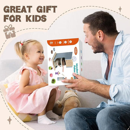 Kids Coffee Playset Kitchen Toys，Wooden Coffee Maker Toy Set with Play Kitchen Accessories, Pretend Play Coffee Set for Kids Girls Boys