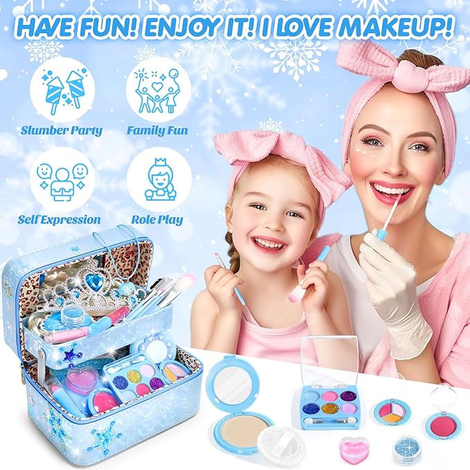 INNOCHEER Kids Makeup Kit for Girl Toys, Frozen Toys for Girls Makeup Kit, Washable Make Up for Kids Double Layer, Frozen Makeup for Little Girls, Gifts Toys for 3 4 5 6 7 8 9 10 11 12+ Year Old Girls