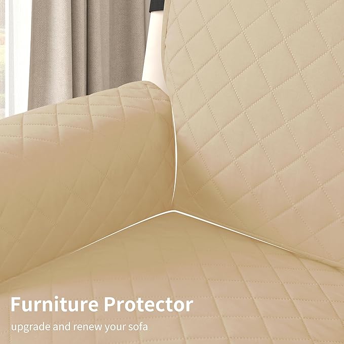 CHUN YI Recliner Chair Cover, Non-Slip Recliner Covers That Stay in Place, Washable Lazy Boy Recliner Covers with Pockets, Water Resistant Recliner Slipcover for Pets (Sand, Small Recliner)