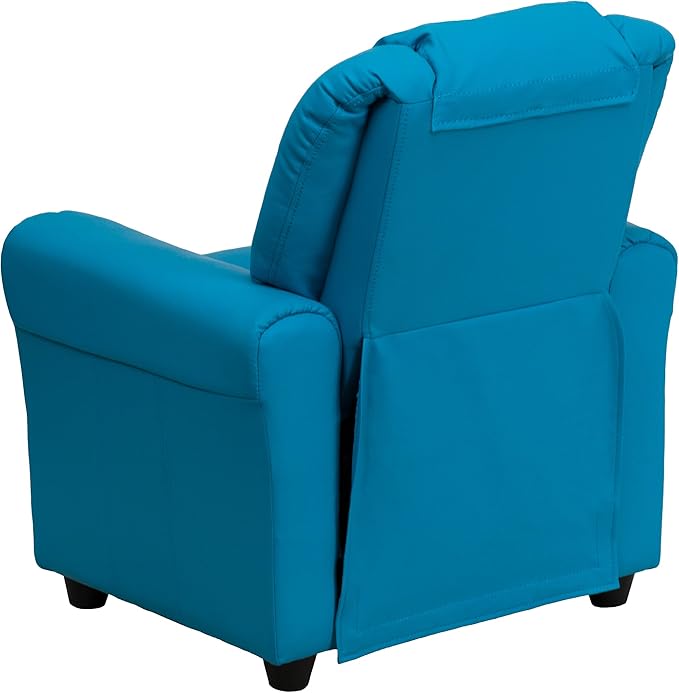 Flash Furniture Vana Vinyl Kids Recliner with Cup Holder, Headrest, and Safety Recline, Contemporary Reclining Chair for Kids, Supports up to 90 lbs., Turquoise