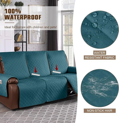 KinCam Waterproof Recliner Sofa Cover, Non-Slip Reclining Couch Covers for 3 Seat, Recliner Couch Cover Furniture Protector with Elastic Straps for Pets, Kids, Peacock Blue